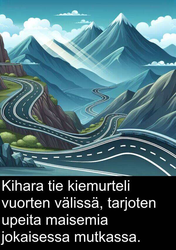 jokaisessa: Kihara tie kiemurteli vuorten välissä, tarjoten upeita maisemia jokaisessa mutkassa.