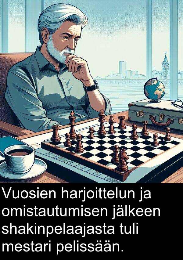 shakinpelaajasta: Vuosien harjoittelun ja omistautumisen jälkeen shakinpelaajasta tuli mestari pelissään.