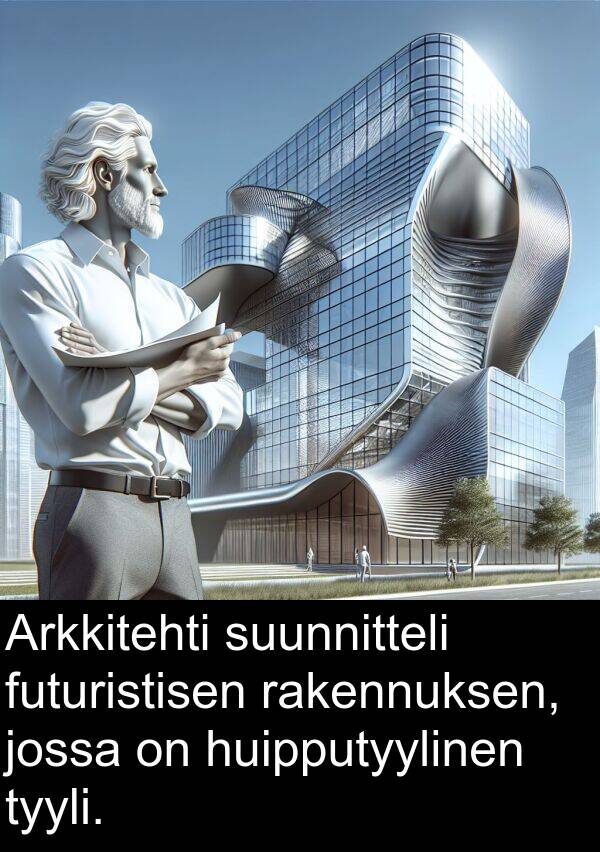 suunnitteli: Arkkitehti suunnitteli futuristisen rakennuksen, jossa on huipputyylinen tyyli.