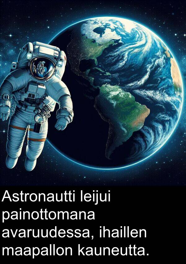 ihaillen: Astronautti leijui painottomana avaruudessa, ihaillen maapallon kauneutta.