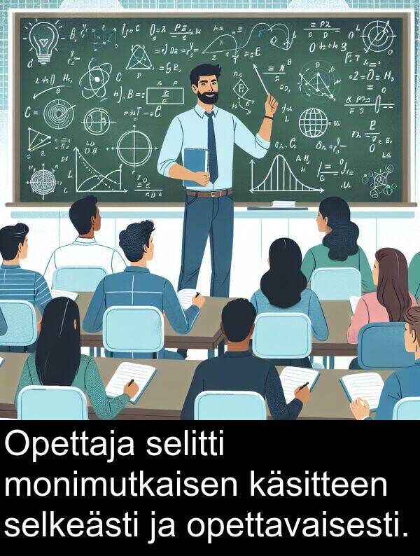 selitti: Opettaja selitti monimutkaisen käsitteen selkeästi ja opettavaisesti.