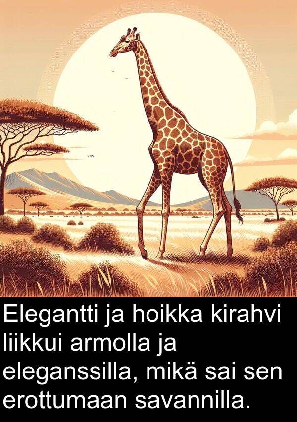 kirahvi: Elegantti ja hoikka kirahvi liikkui armolla ja eleganssilla, mikä sai sen erottumaan savannilla.