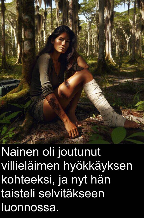 selvitäkseen: Nainen oli joutunut villieläimen hyökkäyksen kohteeksi, ja nyt hän taisteli selvitäkseen luonnossa.