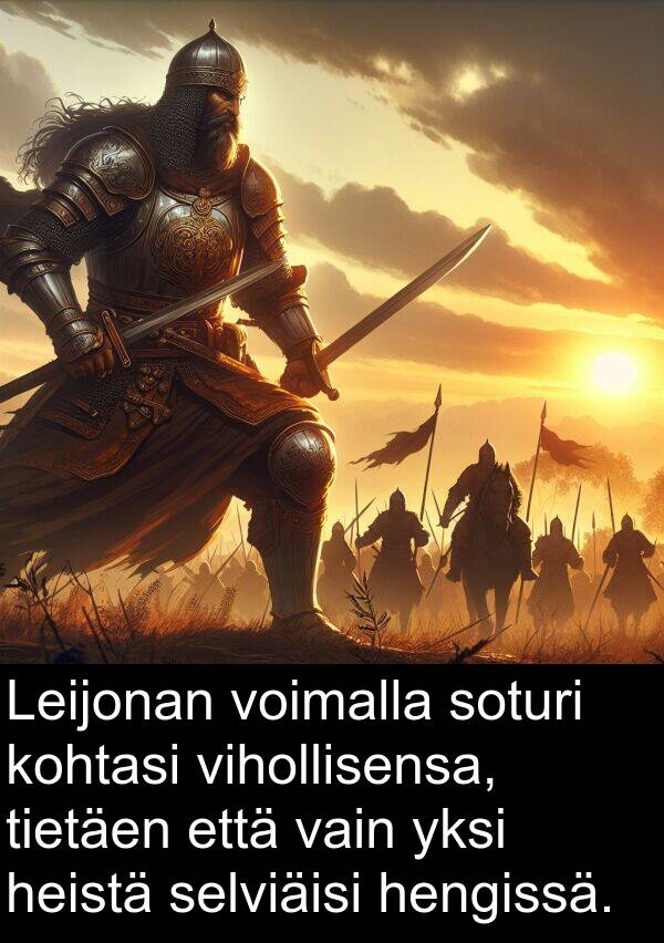 hengissä: Leijonan voimalla soturi kohtasi vihollisensa, tietäen että vain yksi heistä selviäisi hengissä.