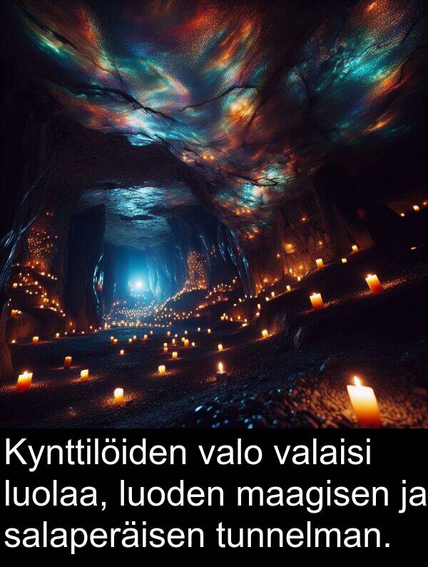 salaperäisen: Kynttilöiden valo valaisi luolaa, luoden maagisen ja salaperäisen tunnelman.