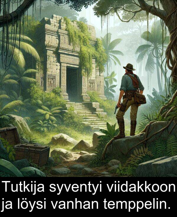syventyi: Tutkija syventyi viidakkoon ja löysi vanhan temppelin.