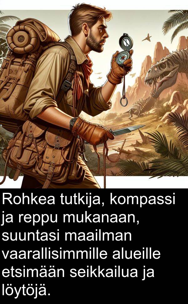 seikkailua: Rohkea tutkija, kompassi ja reppu mukanaan, suuntasi maailman vaarallisimmille alueille etsimään seikkailua ja löytöjä.