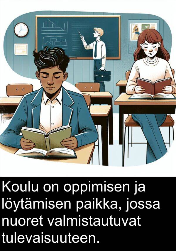nuoret: Koulu on oppimisen ja löytämisen paikka, jossa nuoret valmistautuvat tulevaisuuteen.