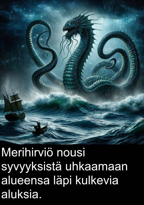 syvyyksistä: Merihirviö nousi syvyyksistä uhkaamaan alueensa läpi kulkevia aluksia.
