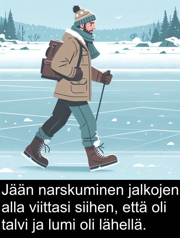 siihen: Jään narskuminen jalkojen alla viittasi siihen, että oli talvi ja lumi oli lähellä.