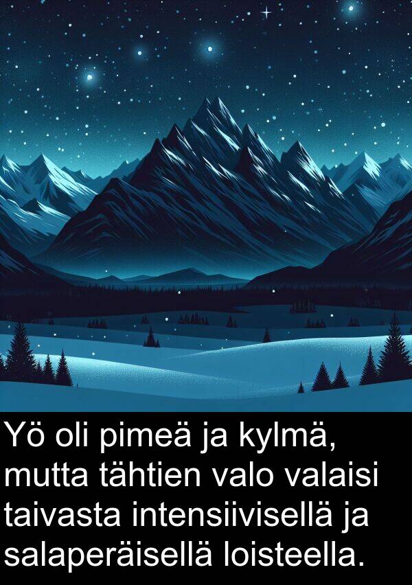 taivasta: Yö oli pimeä ja kylmä, mutta tähtien valo valaisi taivasta intensiivisellä ja salaperäisellä loisteella.