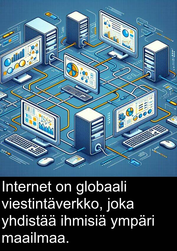 yhdistää: Internet on globaali viestintäverkko, joka yhdistää ihmisiä ympäri maailmaa.