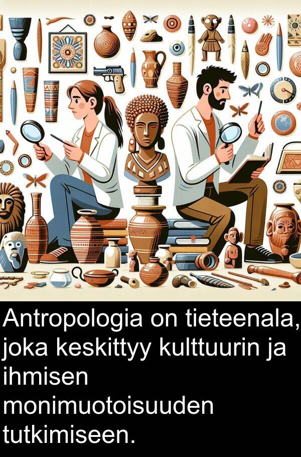 ihmisen: Antropologia on tieteenala, joka keskittyy kulttuurin ja ihmisen monimuotoisuuden tutkimiseen.