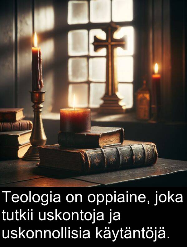 oppiaine: Teologia on oppiaine, joka tutkii uskontoja ja uskonnollisia käytäntöjä.