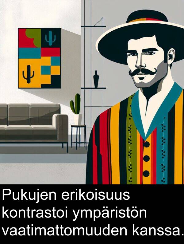 vaatimattomuuden: Pukujen erikoisuus kontrastoi ympäristön vaatimattomuuden kanssa.