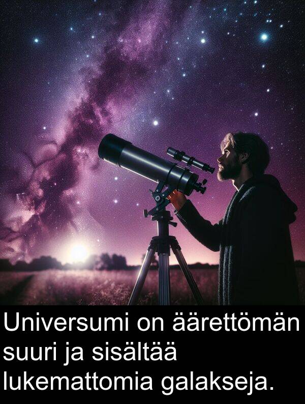sisältää: Universumi on äärettömän suuri ja sisältää lukemattomia galakseja.