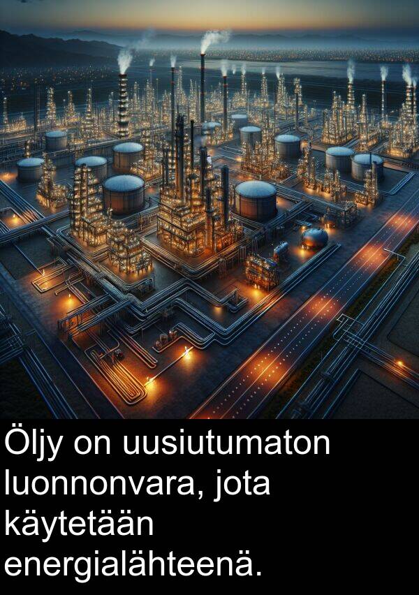 jota: Öljy on uusiutumaton luonnonvara, jota käytetään energialähteenä.