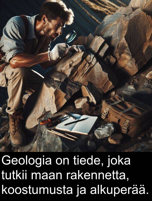 maan: Geologia on tiede, joka tutkii maan rakennetta, koostumusta ja alkuperää.