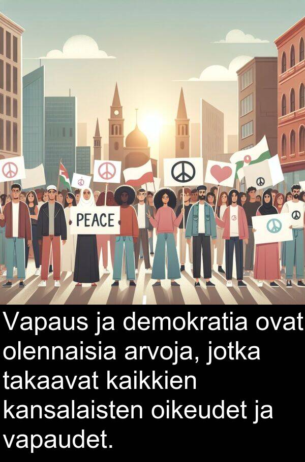 olennaisia: Vapaus ja demokratia ovat olennaisia arvoja, jotka takaavat kaikkien kansalaisten oikeudet ja vapaudet.
