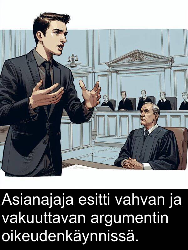 oikeudenkäynnissä: Asianajaja esitti vahvan ja vakuuttavan argumentin oikeudenkäynnissä.