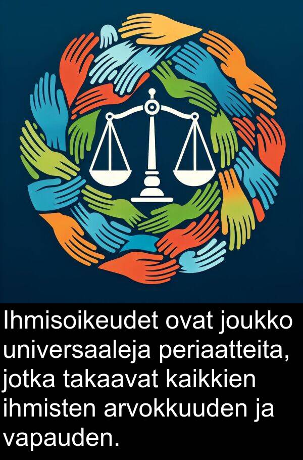 ihmisten: Ihmisoikeudet ovat joukko universaaleja periaatteita, jotka takaavat kaikkien ihmisten arvokkuuden ja vapauden.