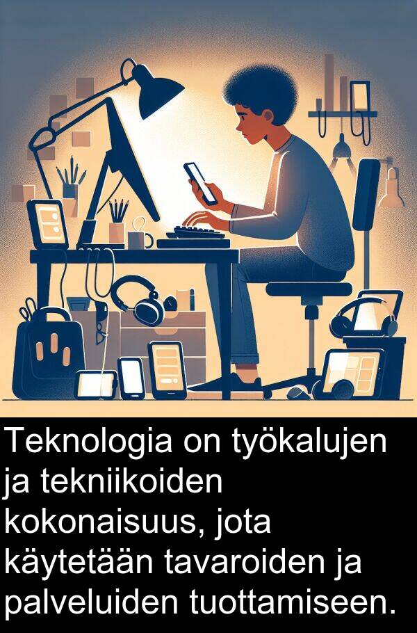 palveluiden: Teknologia on työkalujen ja tekniikoiden kokonaisuus, jota käytetään tavaroiden ja palveluiden tuottamiseen.
