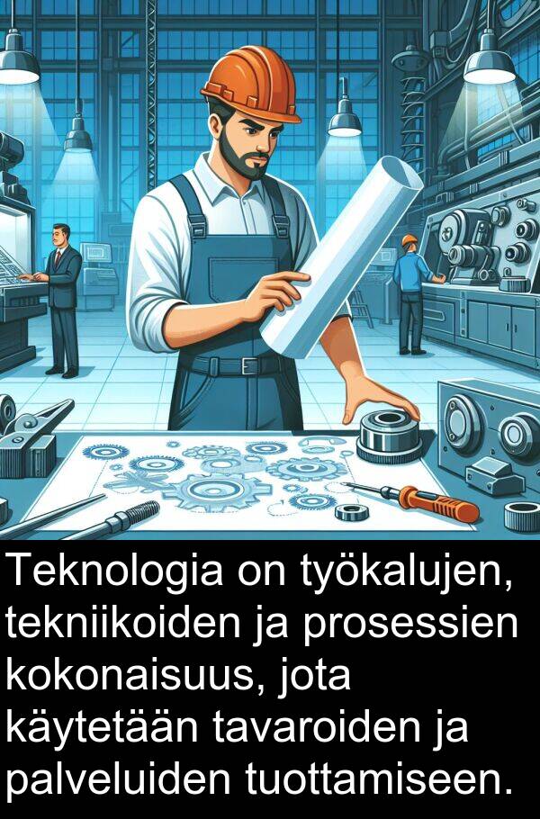 palveluiden: Teknologia on työkalujen, tekniikoiden ja prosessien kokonaisuus, jota käytetään tavaroiden ja palveluiden tuottamiseen.