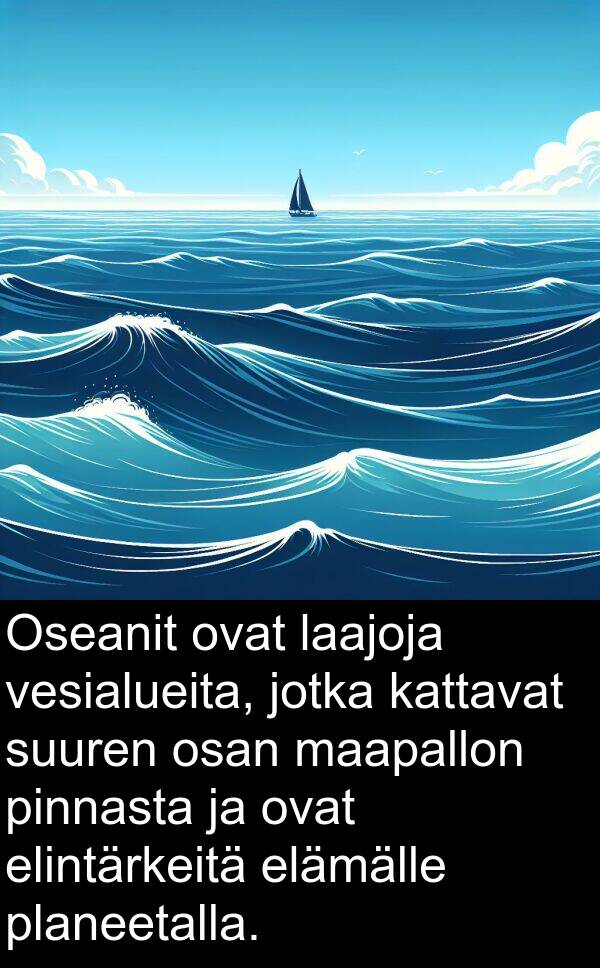 suuren: Oseanit ovat laajoja vesialueita, jotka kattavat suuren osan maapallon pinnasta ja ovat elintärkeitä elämälle planeetalla.