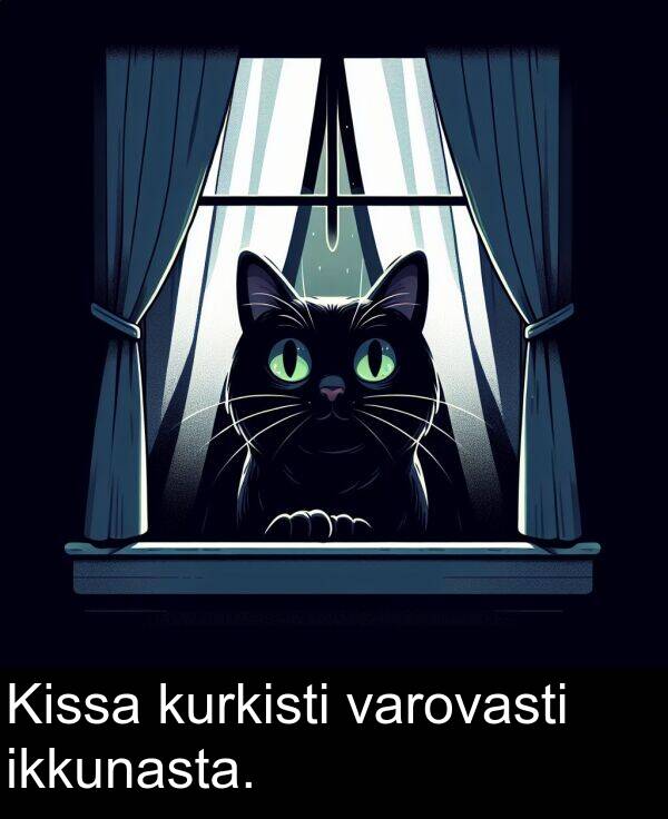 varovasti: Kissa kurkisti varovasti ikkunasta.