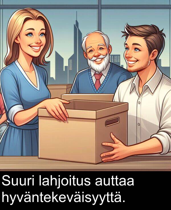 hyväntekeväisyyttä: Suuri lahjoitus auttaa hyväntekeväisyyttä.