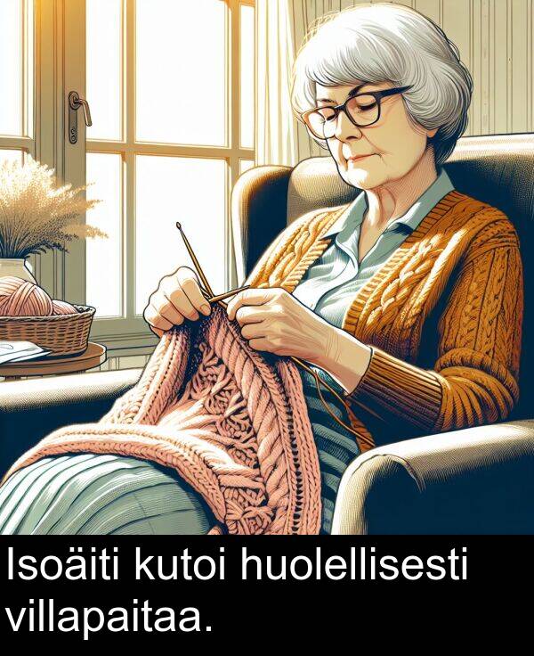 villapaitaa: Isoäiti kutoi huolellisesti villapaitaa.