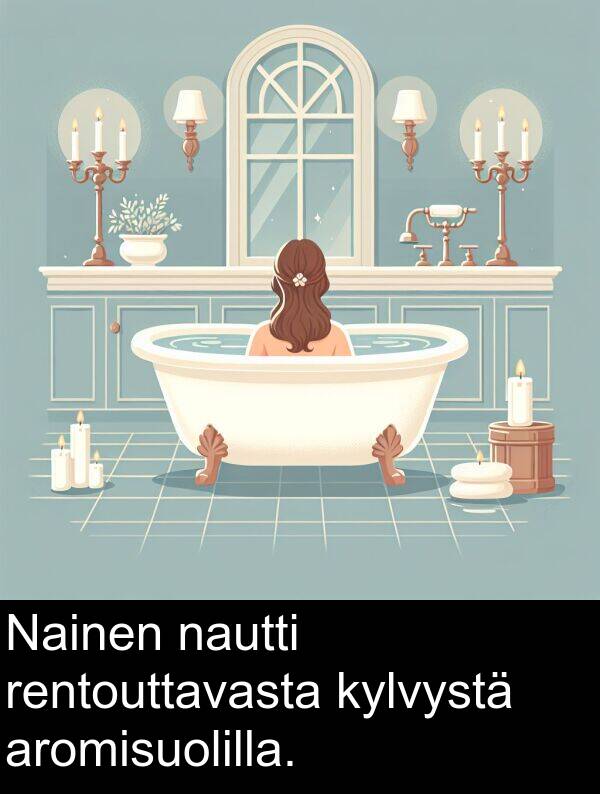 nautti: Nainen nautti rentouttavasta kylvystä aromisuolilla.