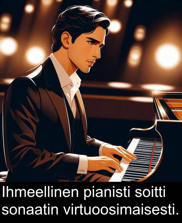 sonaatin: Ihmeellinen pianisti soitti sonaatin virtuoosimaisesti.