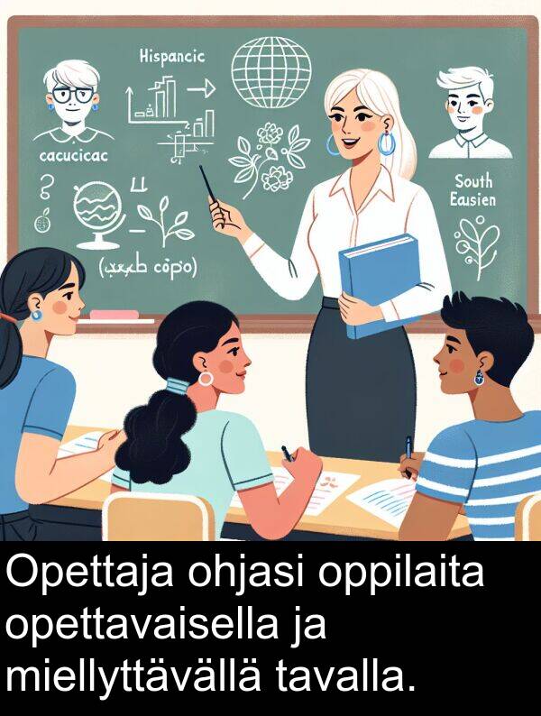 ohjasi: Opettaja ohjasi oppilaita opettavaisella ja miellyttävällä tavalla.