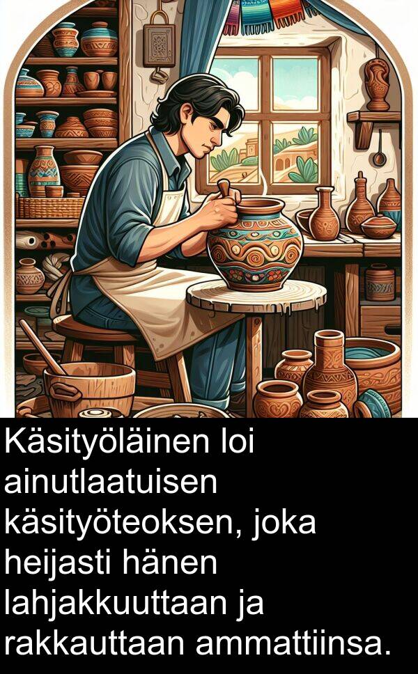 ainutlaatuisen: Käsityöläinen loi ainutlaatuisen käsityöteoksen, joka heijasti hänen lahjakkuuttaan ja rakkauttaan ammattiinsa.