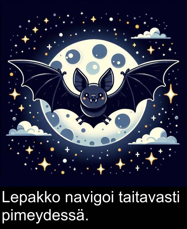 taitavasti: Lepakko navigoi taitavasti pimeydessä.