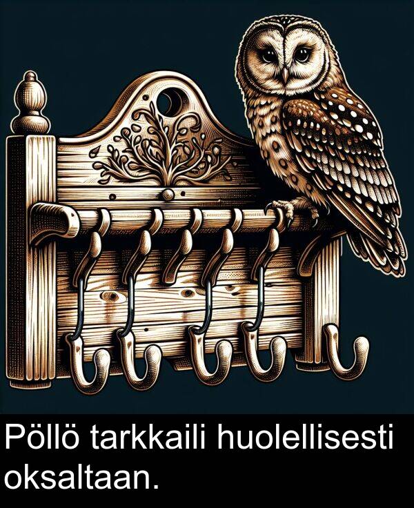 tarkkaili: Pöllö tarkkaili huolellisesti oksaltaan.