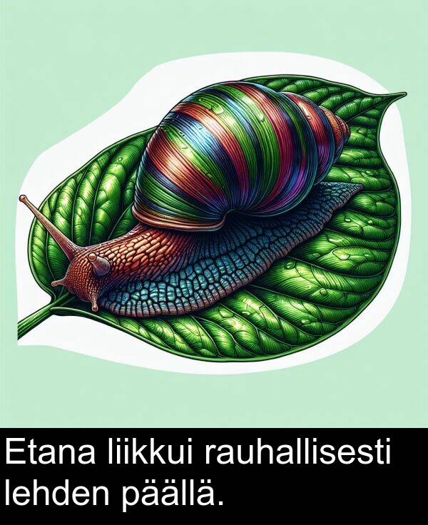 rauhallisesti: Etana liikkui rauhallisesti lehden päällä.