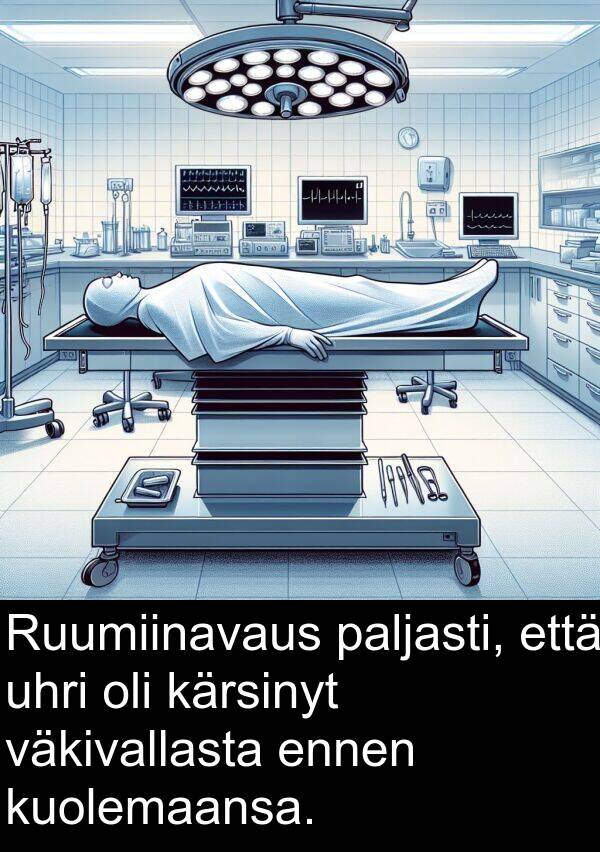 kuolemaansa: Ruumiinavaus paljasti, että uhri oli kärsinyt väkivallasta ennen kuolemaansa.