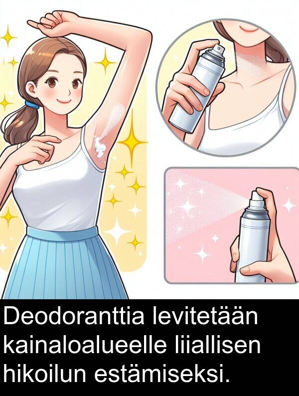 levitetään: Deodoranttia levitetään kainaloalueelle liiallisen hikoilun estämiseksi.