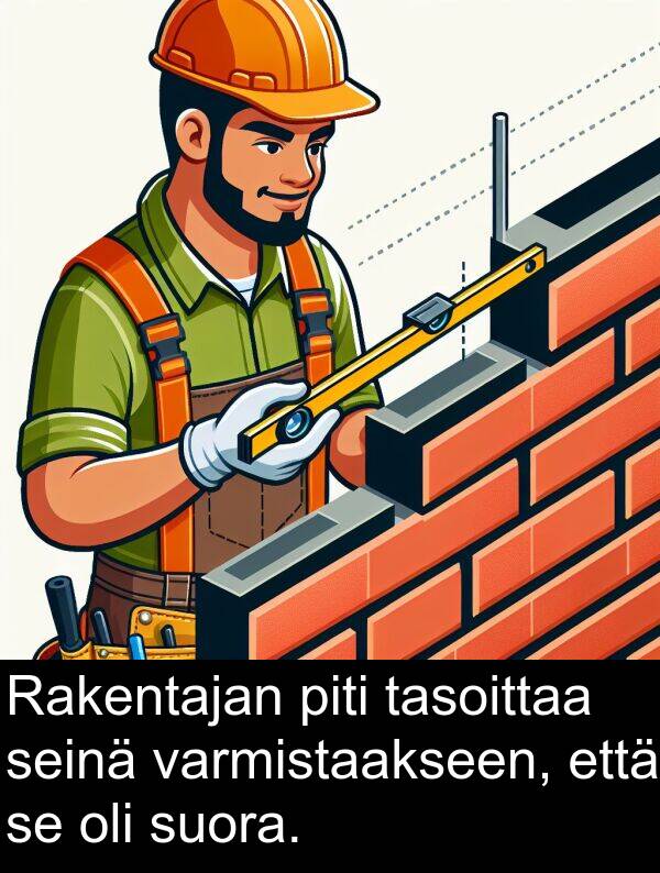 suora: Rakentajan piti tasoittaa seinä varmistaakseen, että se oli suora.
