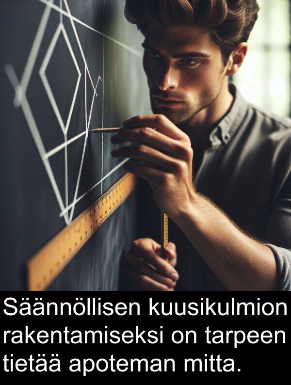 mitta: Säännöllisen kuusikulmion rakentamiseksi on tarpeen tietää apoteman mitta.
