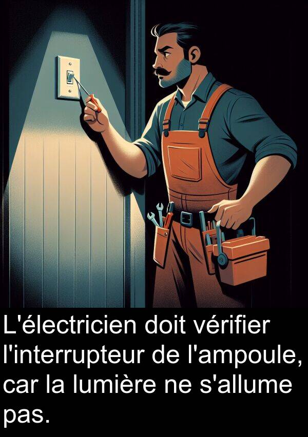 car: L'électricien doit vérifier l'interrupteur de l'ampoule, car la lumière ne s'allume pas.