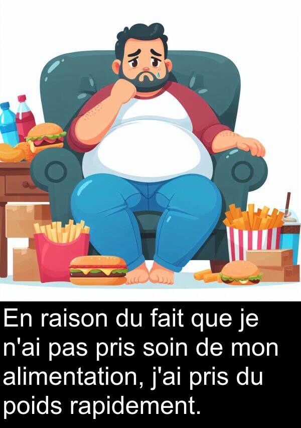 rapidement: En raison du fait que je n'ai pas pris soin de mon alimentation, j'ai pris du poids rapidement.