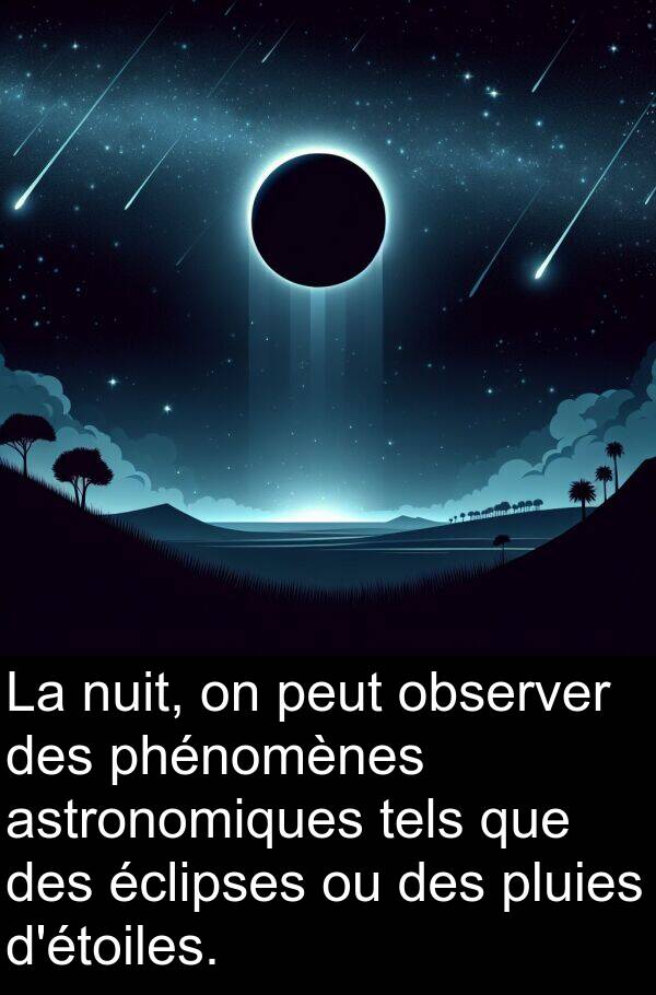 éclipses: La nuit, on peut observer des phénomènes astronomiques tels que des éclipses ou des pluies d'étoiles.