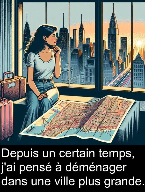 temps: Depuis un certain temps, j'ai pensé à déménager dans une ville plus grande.