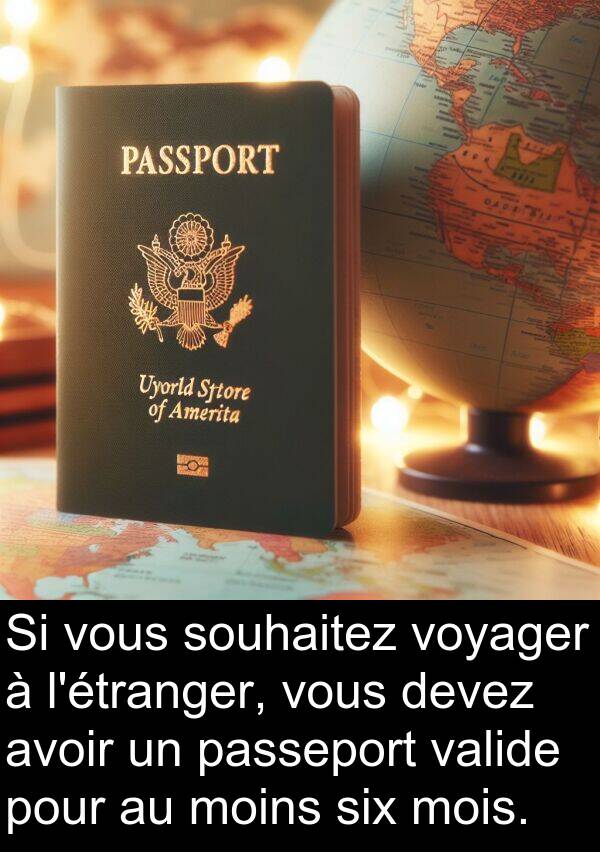 valide: Si vous souhaitez voyager à l'étranger, vous devez avoir un passeport valide pour au moins six mois.