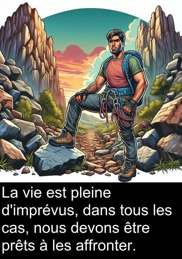 affronter: La vie est pleine d'imprévus, dans tous les cas, nous devons être prêts à les affronter.