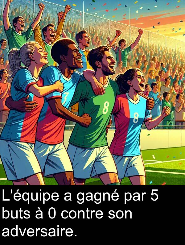 gagné: L'équipe a gagné par 5 buts à 0 contre son adversaire.