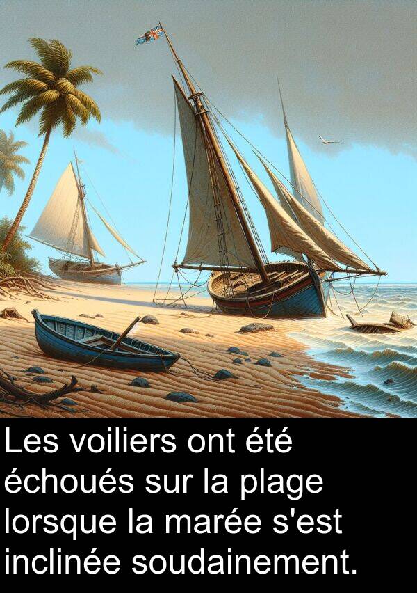 voiliers: Les voiliers ont été échoués sur la plage lorsque la marée s'est inclinée soudainement.